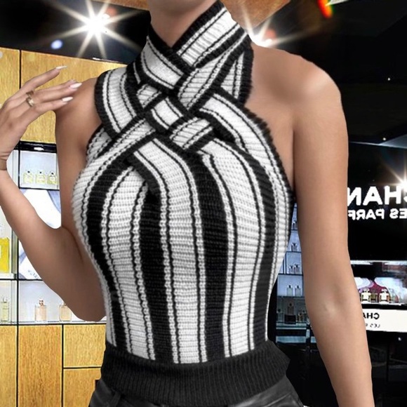 Nwt, Lavishly Paris Criss Cross Knit Sleeveless Top. - Picture 13 of 16